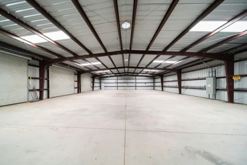 Large warehouse steel structure building — interior of industrial storage facility